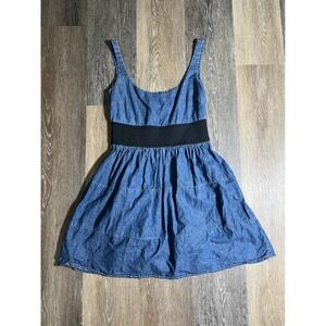 Dollhouse Denim Mini Dress Womens Small Blue Tiered Fit Flare Sleeveless